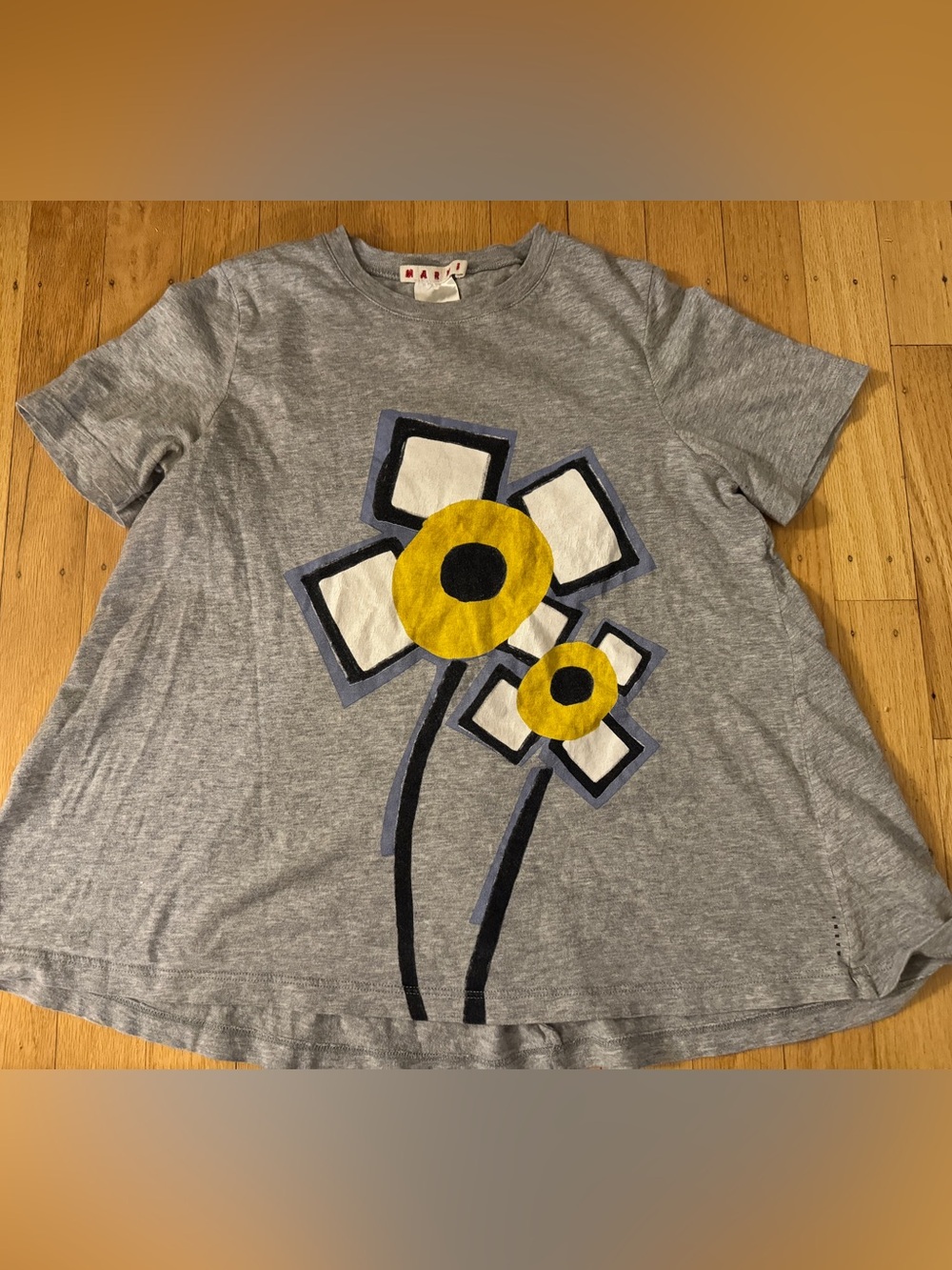 Marni Grey Short Sleeve Tee with Yellow & Black Flower Graphic